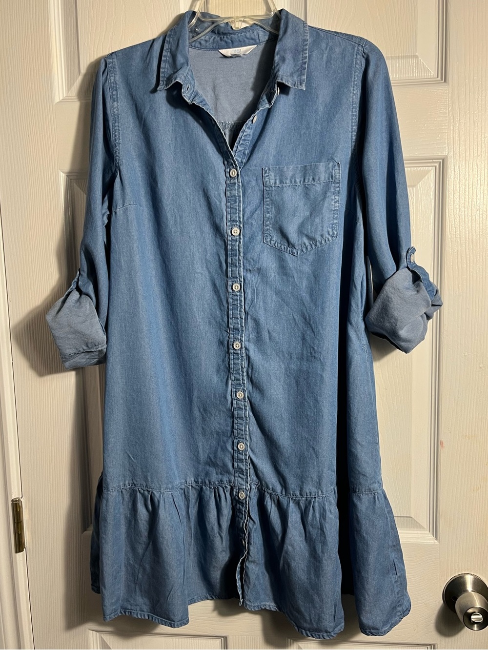 NWT Time and Tru Denim Ruffle hem Midi Dress M